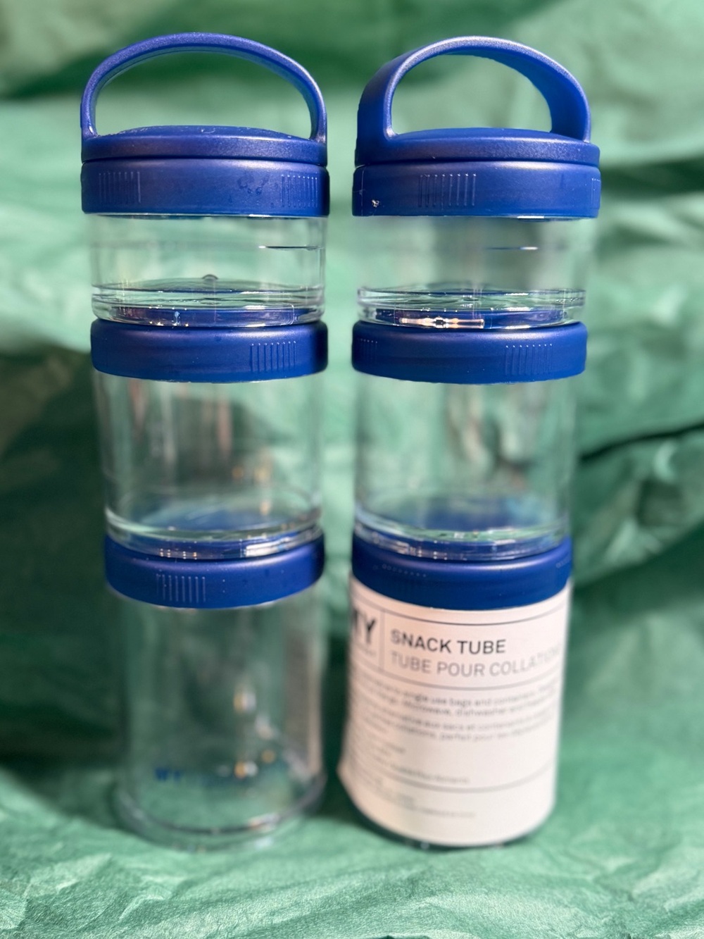 2 Blue Snack Tubes Stackable Container - Mytagalongs